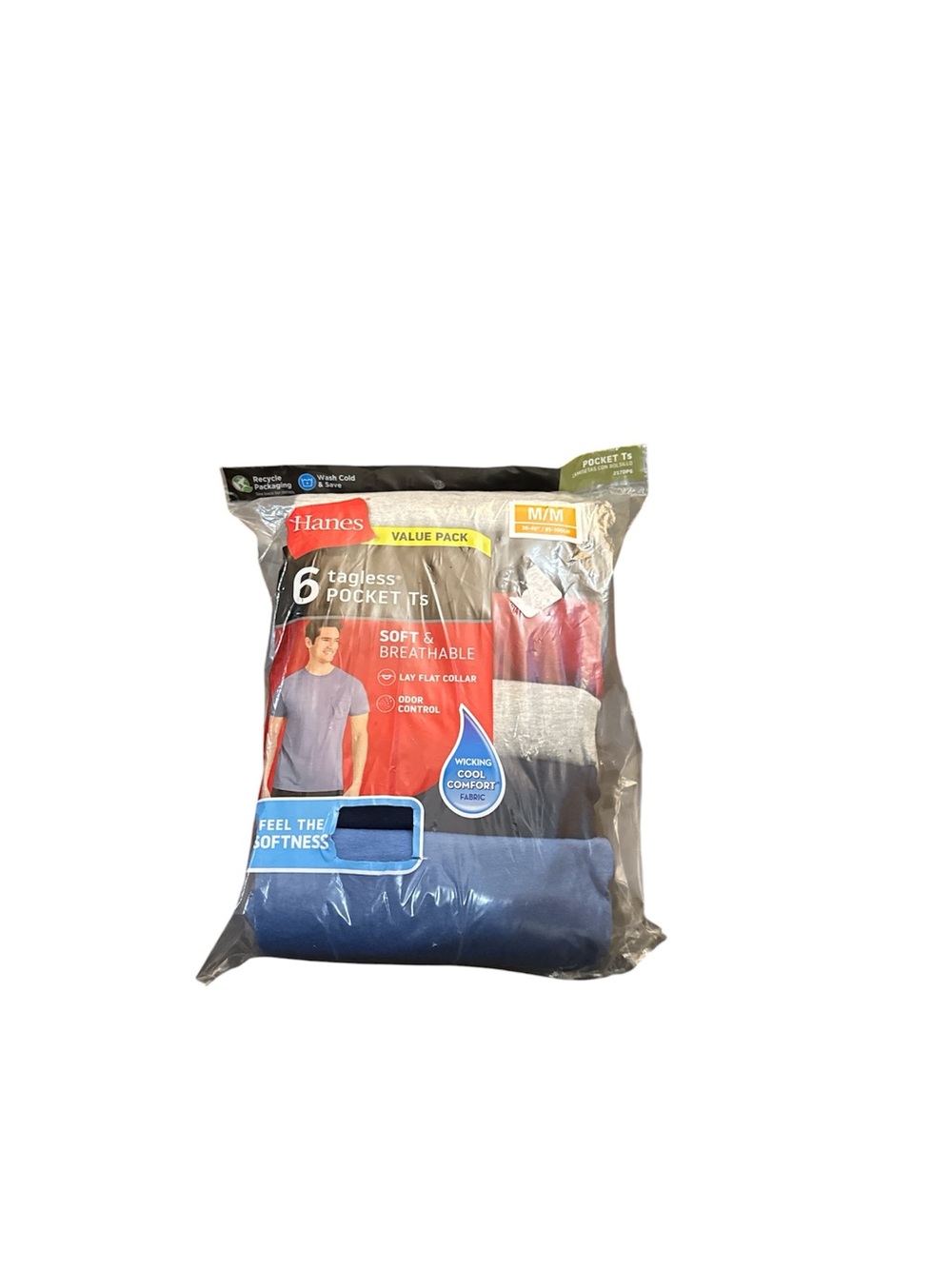 NWT Hanes Tagless Pocket T-Shirts Value Pack - Blue/Gray/Red